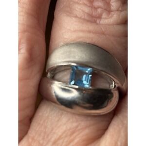 Art Deco Sterling Silver Blue Topaz Ring Size 8